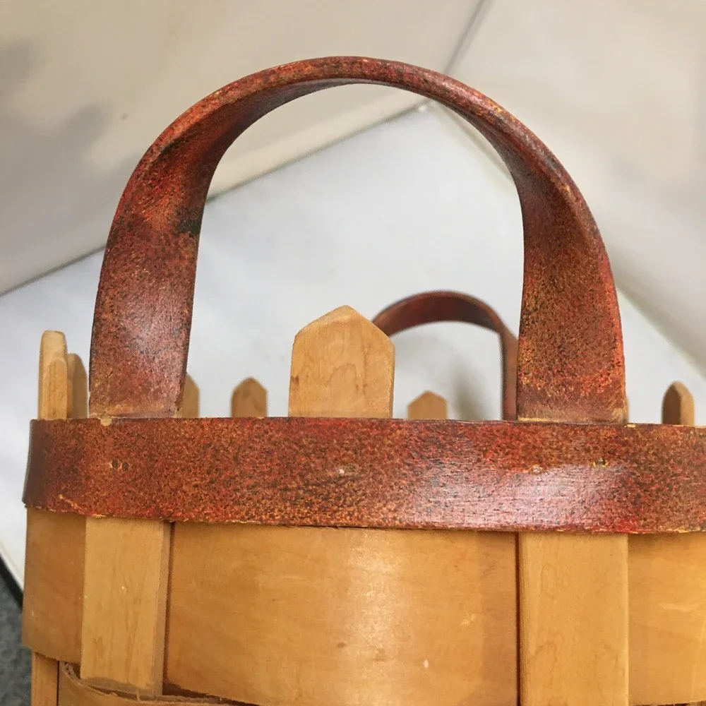 Picket Fence Wood Basket Home Decor OS Brown Rustic Farmhouse Style Cottagecore